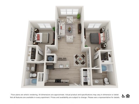 Floor plan for 2 beds, 2 baths, 1118 sqft